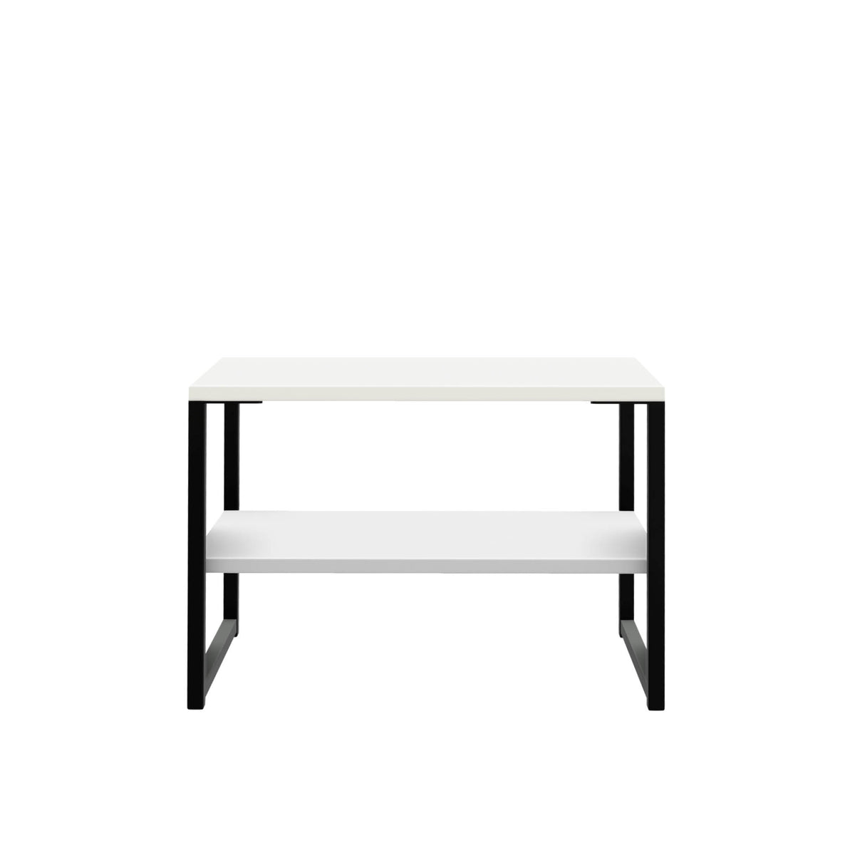 Hudson White Sofa Side Lamp Table with Shelf and black legs