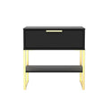 Hudson Black  1 Drawer with Shelf Side Table with gold legs from Roseland 