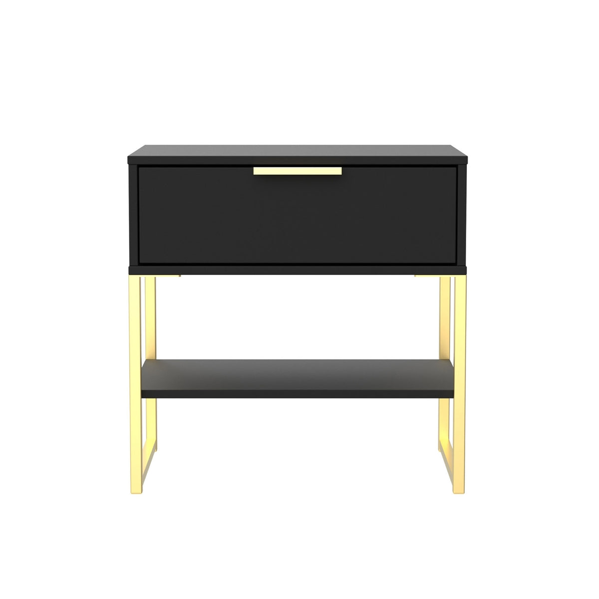 Hudson Black  1 Drawer with Shelf Side Table with gold legs from Roseland 