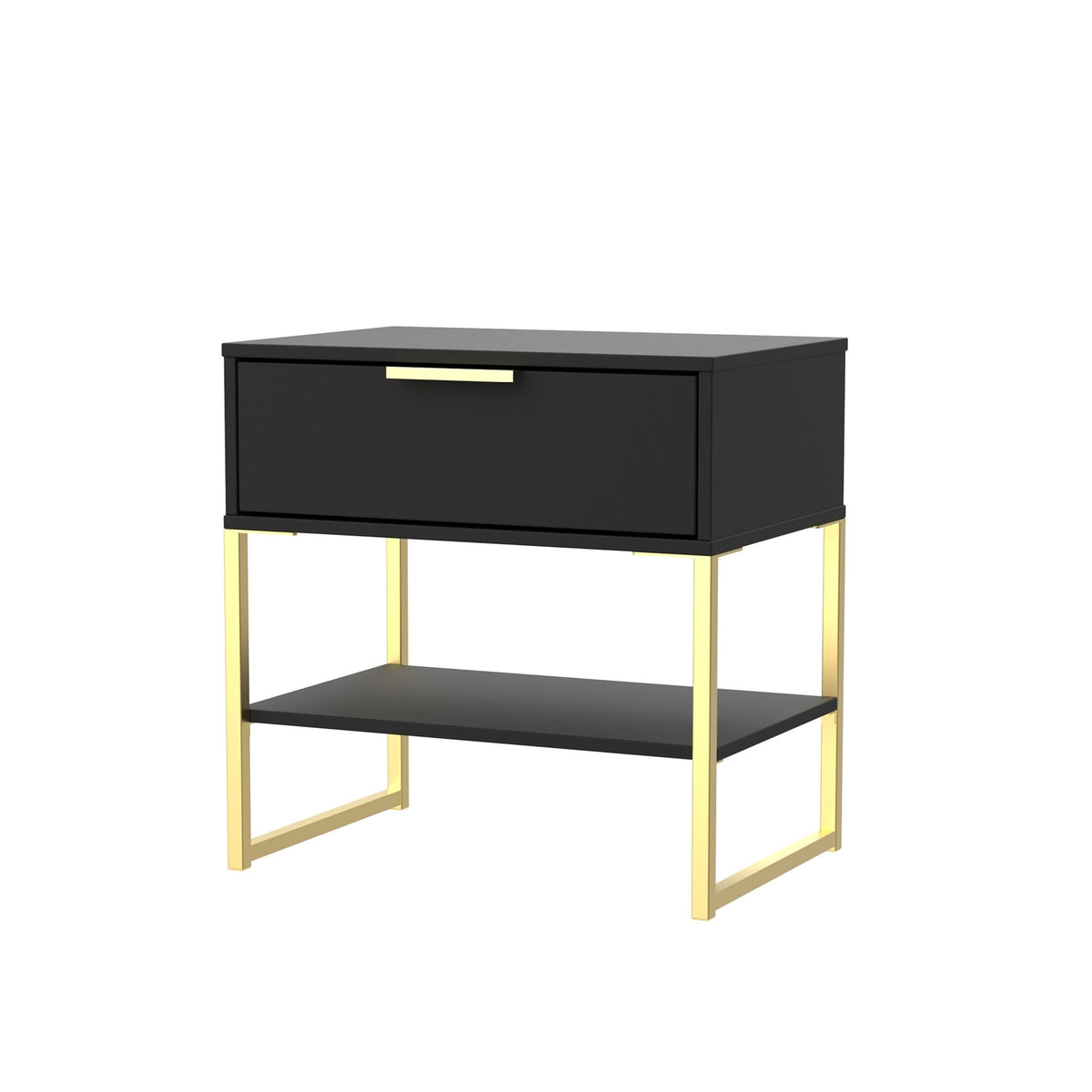 Hudson Black  1 Drawer with Shelf Side Table with gold legs 