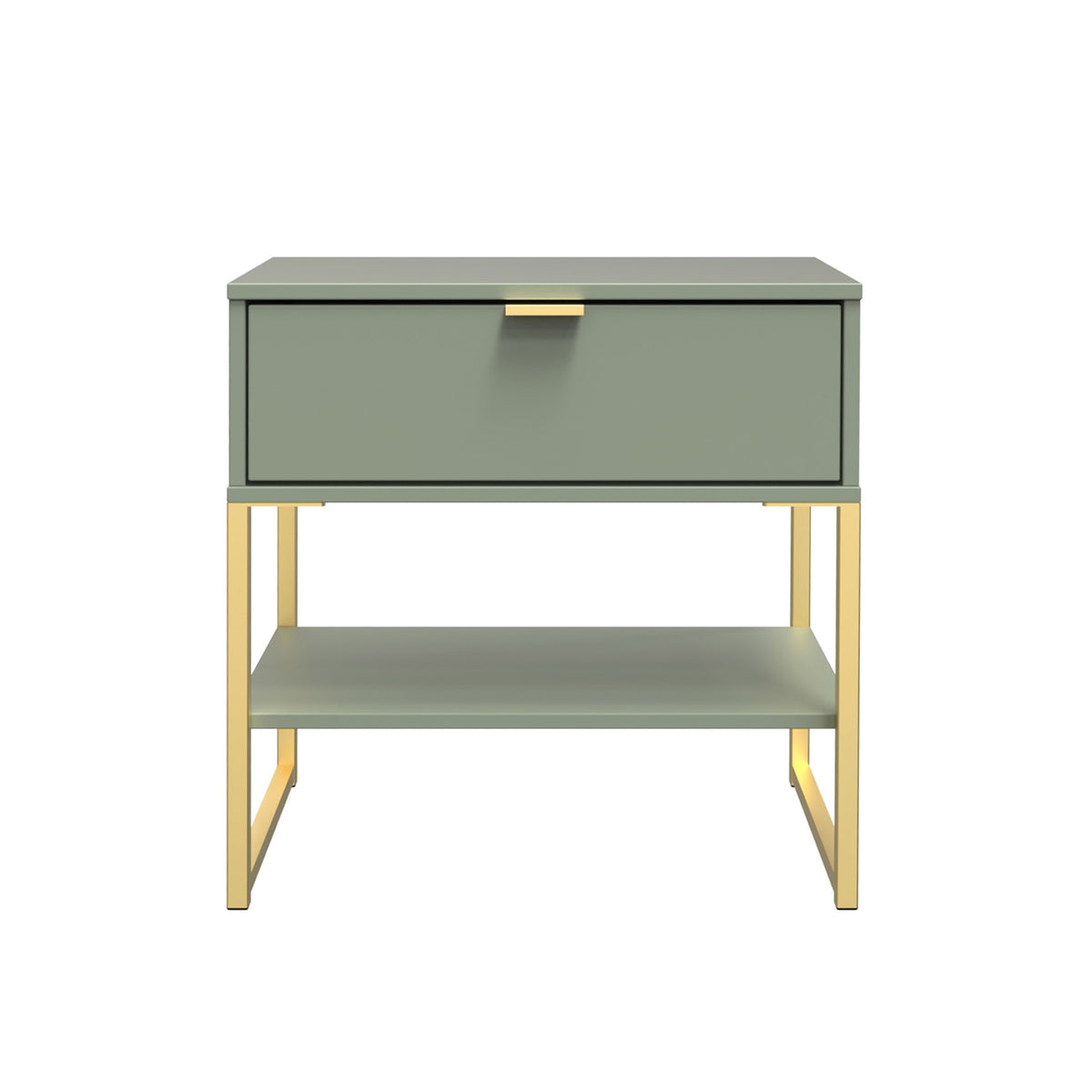 Hudson Olive 1 Drawer with Shelf Side Table with gold legs from Roseland