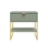 Hudson Olive 1 Drawer with Shelf Side Table with gold legs from Roseland