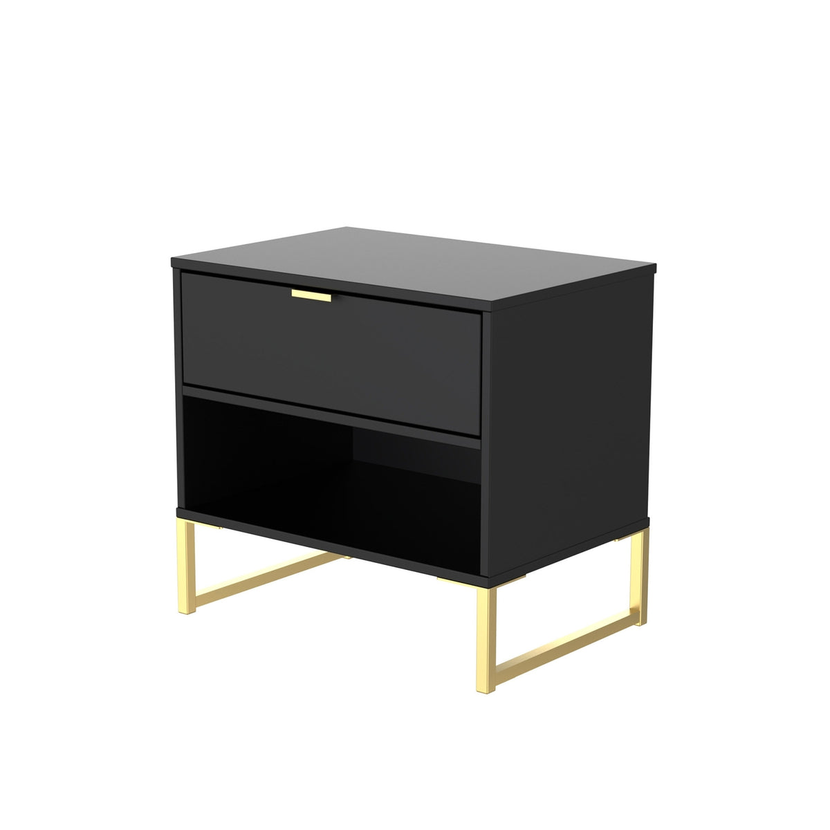 Hudson Hudson 1 Drawer with open shelf side table with gold legs