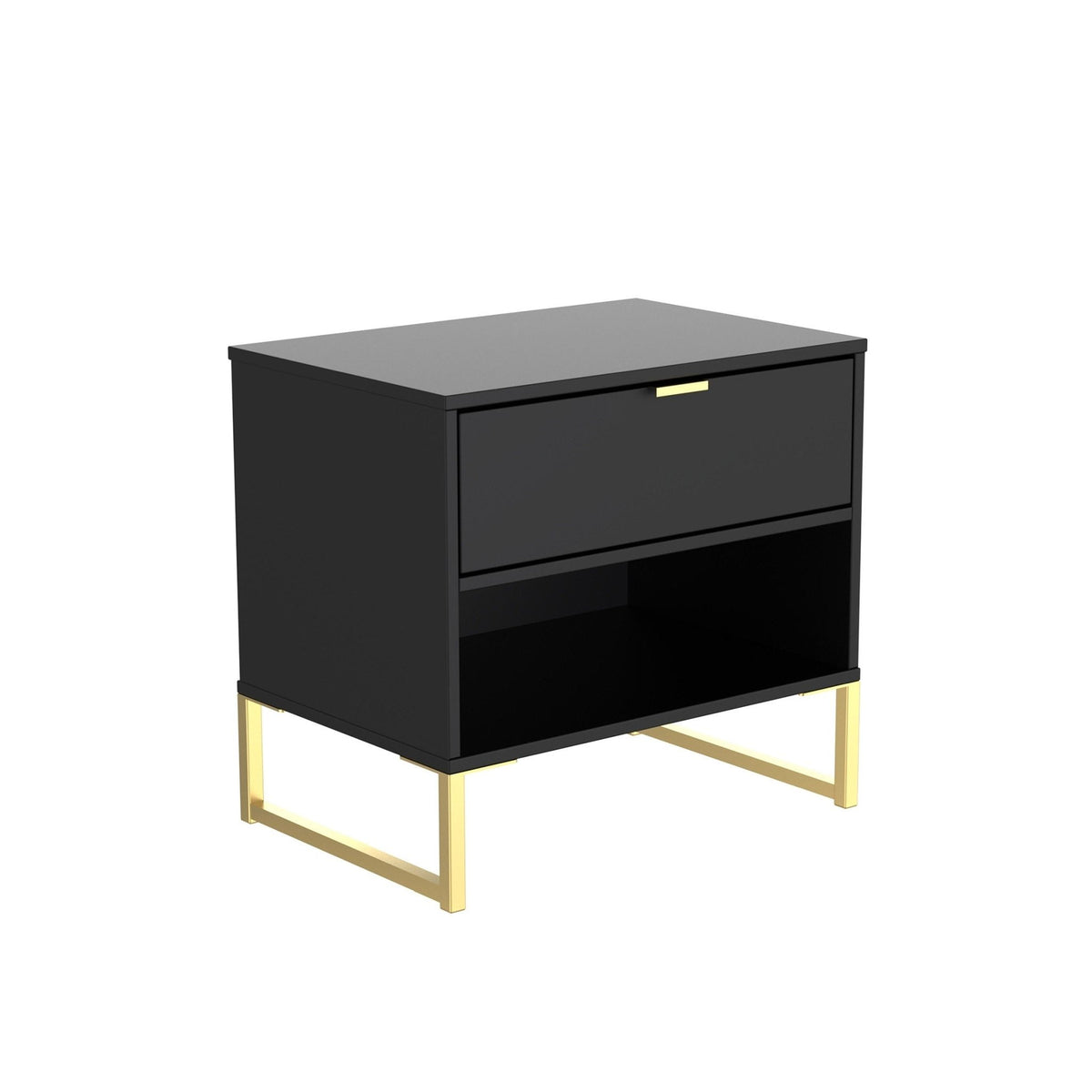 Hudson Hudson 1 Drawer with open shelf side table with gold legs