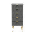 Geo white and grey slim 5 drawer tallboy chest from roseland