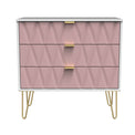 Geo White and Pink 3 Drawer Chest with Gold Hairpin Legs from Roseland