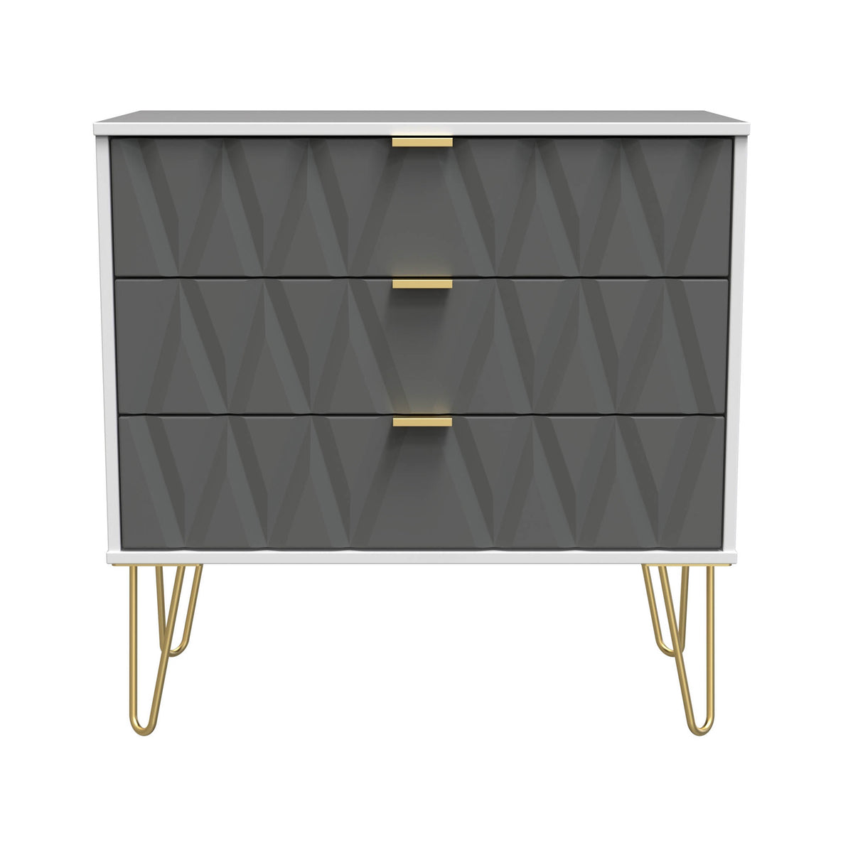 Geo White and Grey 3 Drawer Chest with Gold Hairpin Legs from Roseland