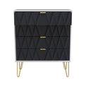 Geo white and navy 4 drawer chest with gold hair pins legs from roseland