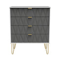 Geo white and grey 4 drawer chest with gold hair pins legs from roseland
