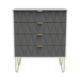 Geo white and grey 4 drawer chest with gold hair pins legs from roseland