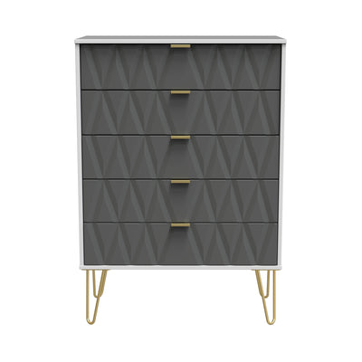 Geo 5 Drawer Chest with Gold Hairpin Legs