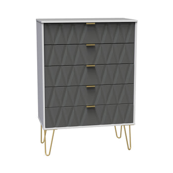 Geo 5 Drawer Chest with Gold Hairpin Legs