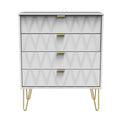 Geo white 4 drawer chest with gold hair pins legs from roseland