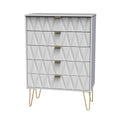 Geo white large 5 drawer contemporary chest with gold hair pin legs