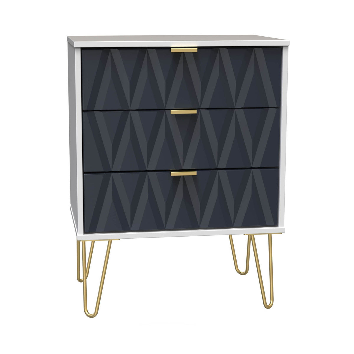 Geo 3 Drawer Midi Chest with Gold Hairpin Leg