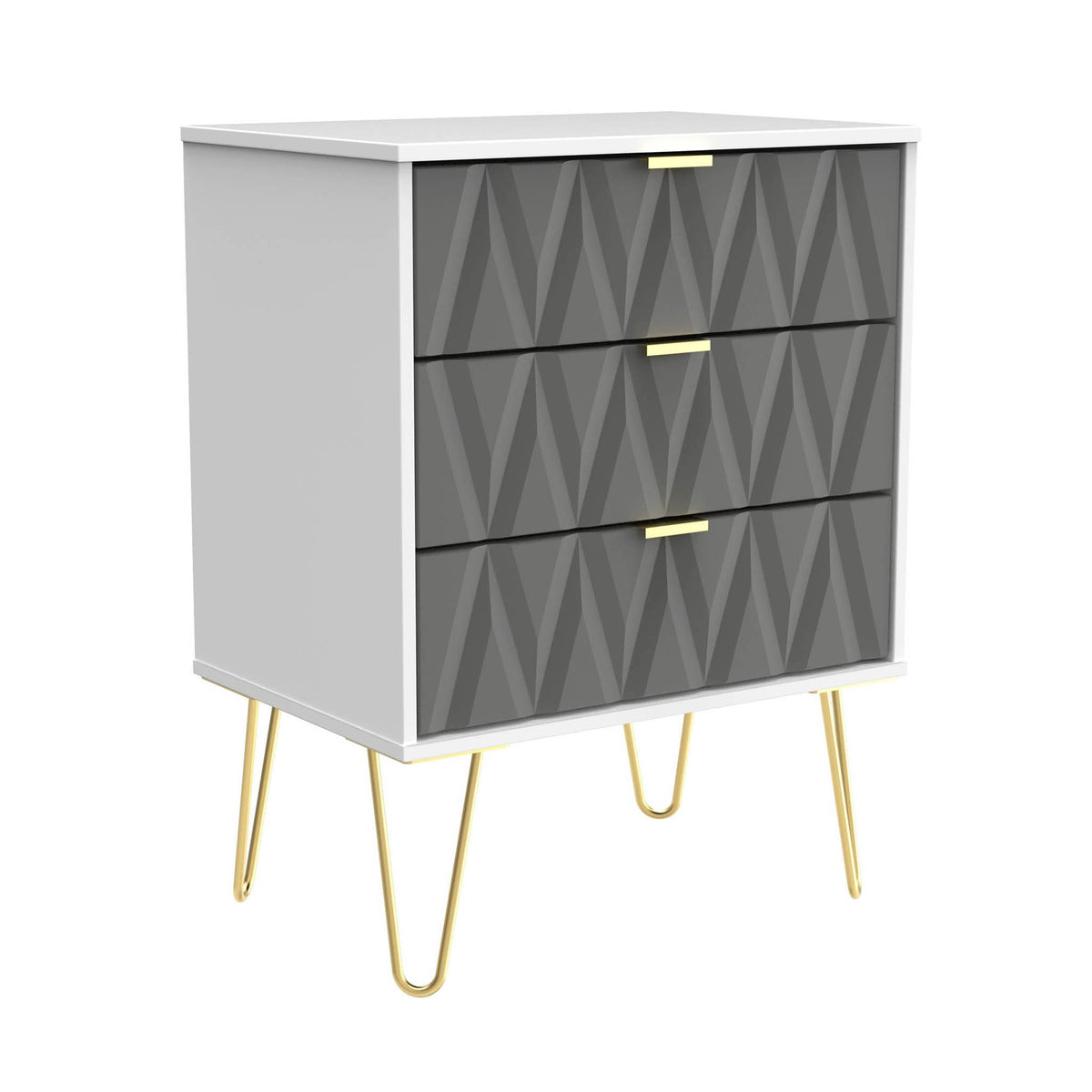 Geo 3 Drawer Midi Chest with Gold Hairpin Leg