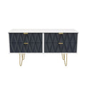 Geo white and navy 4 Drawer Low TV Unit with gold hairpin legs from Roseland