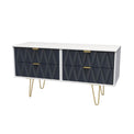 Geo white and navy 4 Drawer Contemporary Low TV Unit with gold hairpin legs