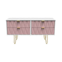 Geo white and pink 4 Drawer Low TV Unit with gold hairpin legs from roseland