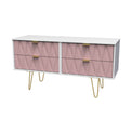 Geo white and pink 4 Drawer Contemporary Low TV Unit with gold hairpin legs