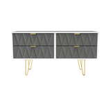 Geo white and grey 4 Drawer Low TV Unit with gold hairpin legs from roserland