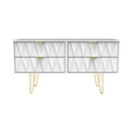 Geo white 4 Drawer Low TV Unit with gold hairpin legs from roseland