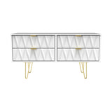 Geo white 4 Drawer Low TV Unit with gold hairpin legs from roseland