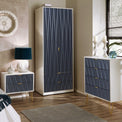 Geo white and navy panelled 2 drawer double wardrobe for bedroom