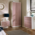 Geo white and pink panelled 2 drawer double wardrobe for bedroom