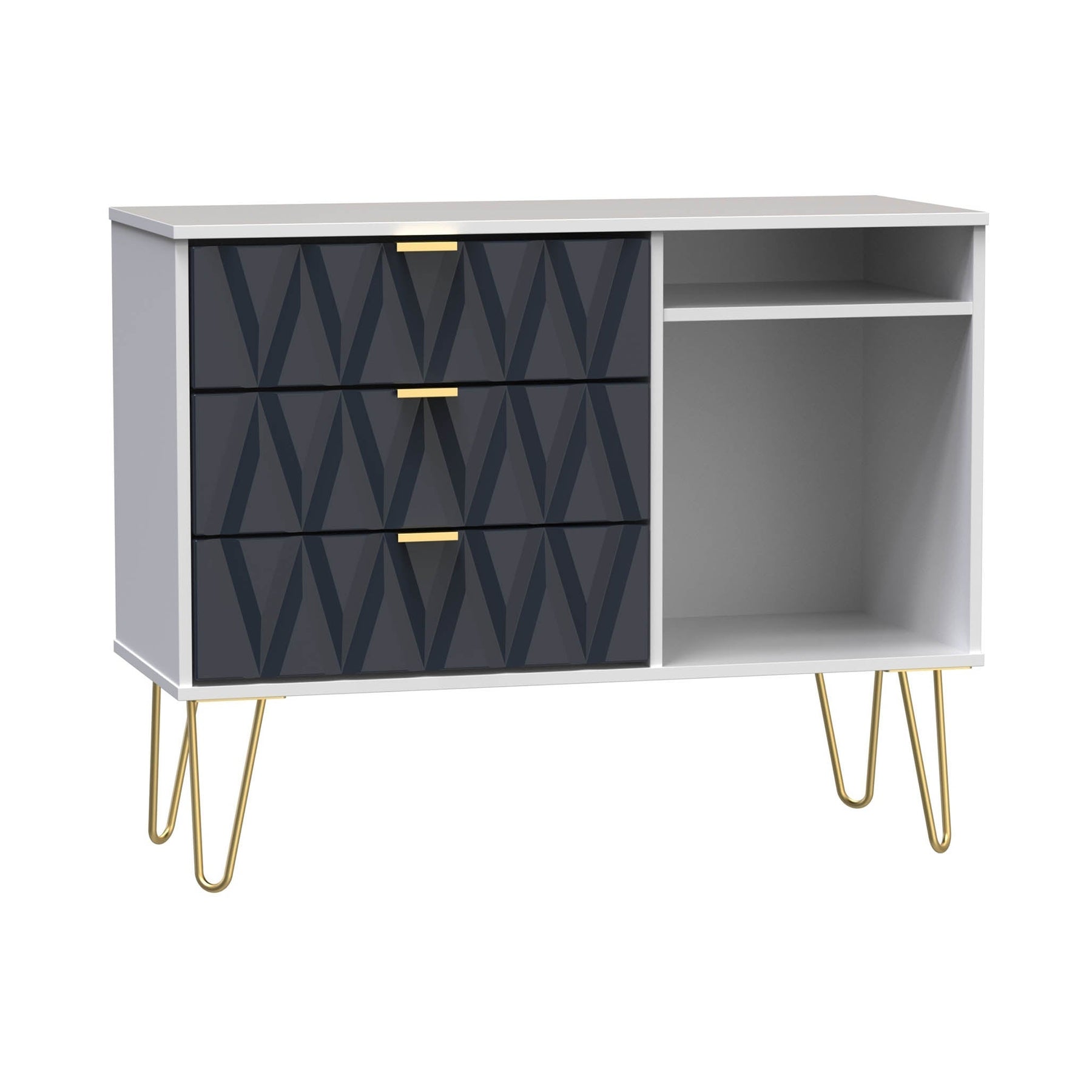 Geo White and Navy 3 Drawer Contemporary TV Unit Stand