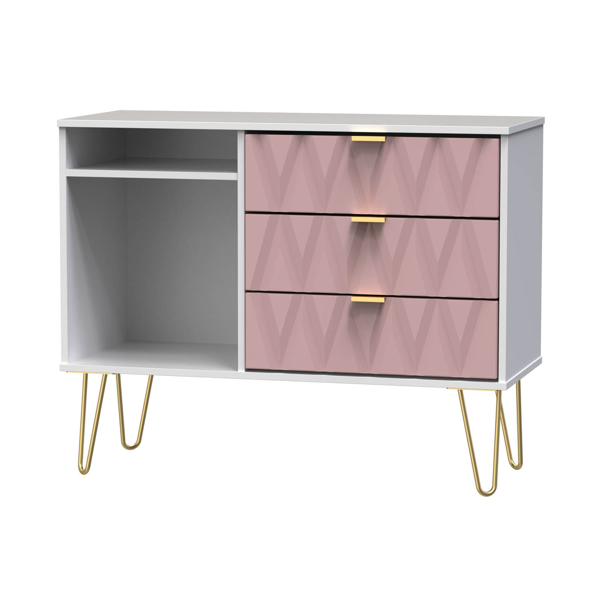 Geo White and Pink 3 Drawer Contemporary TV Unit Stand