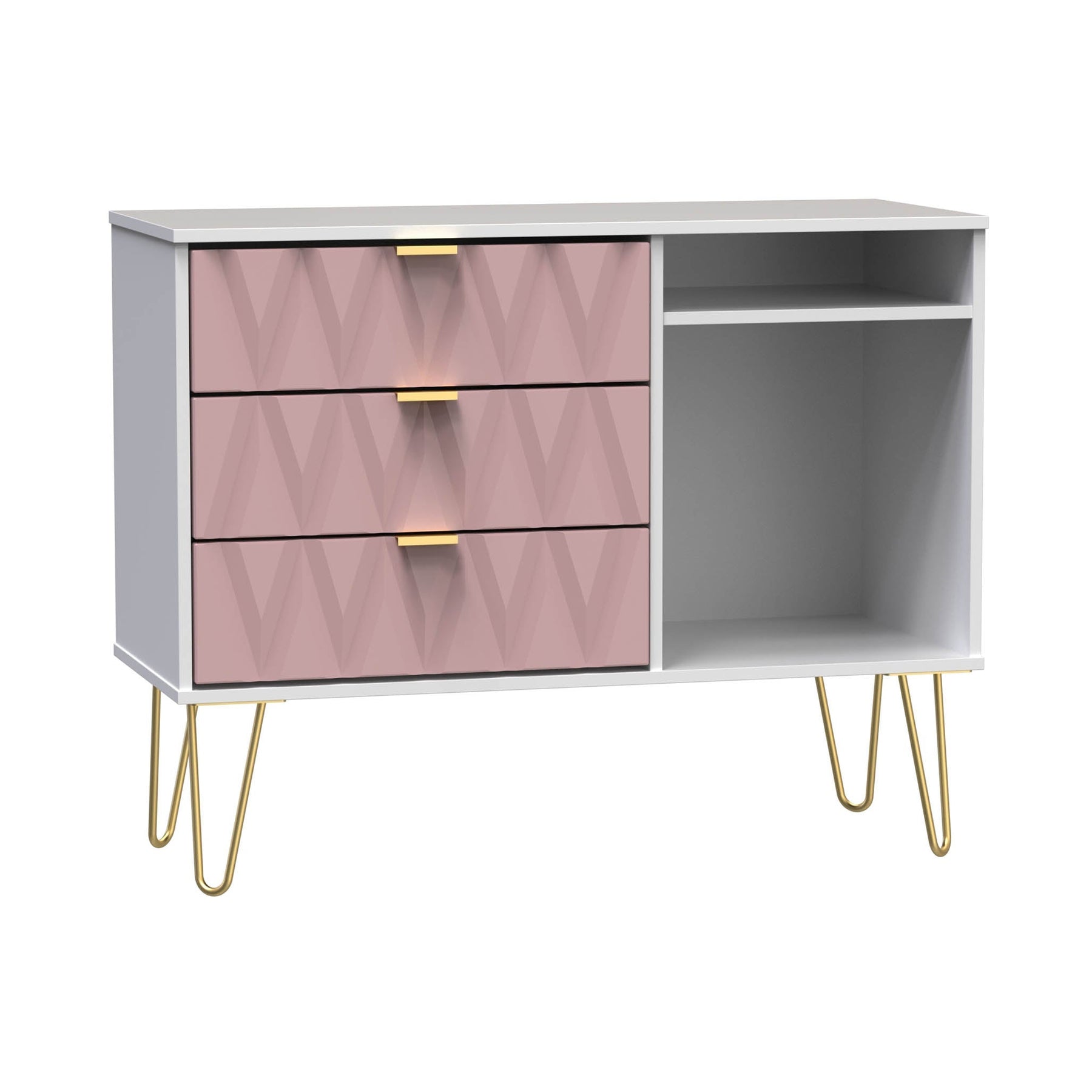 Geo White and Pink 3 Drawer Contemporary TV Unit Stand
