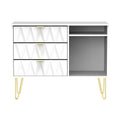 Geo White 3 Drawer TV Unit Stand with gold hairpin legs from Roseland