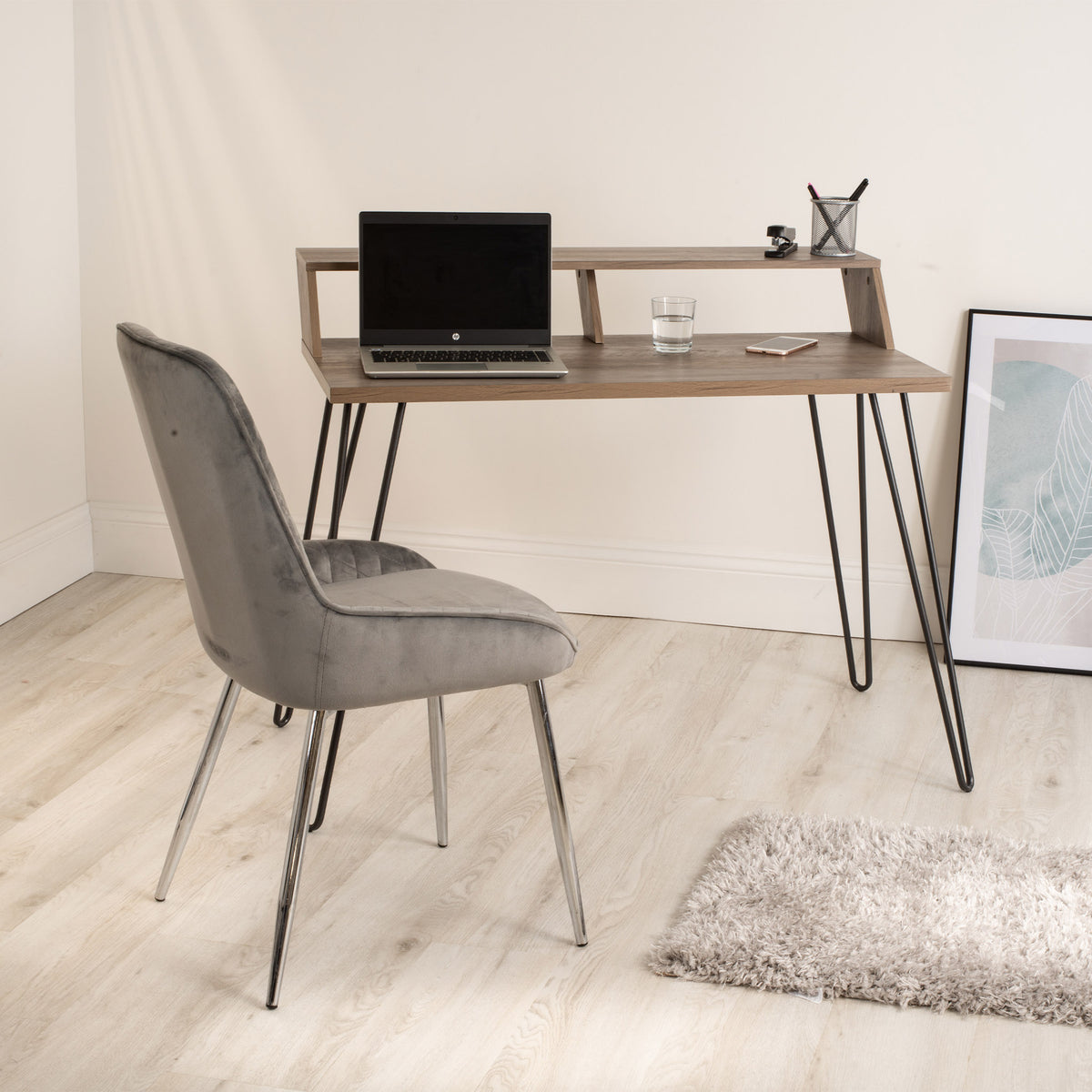 Bea Oak & charcoal Smart Office Desk Lifestyle