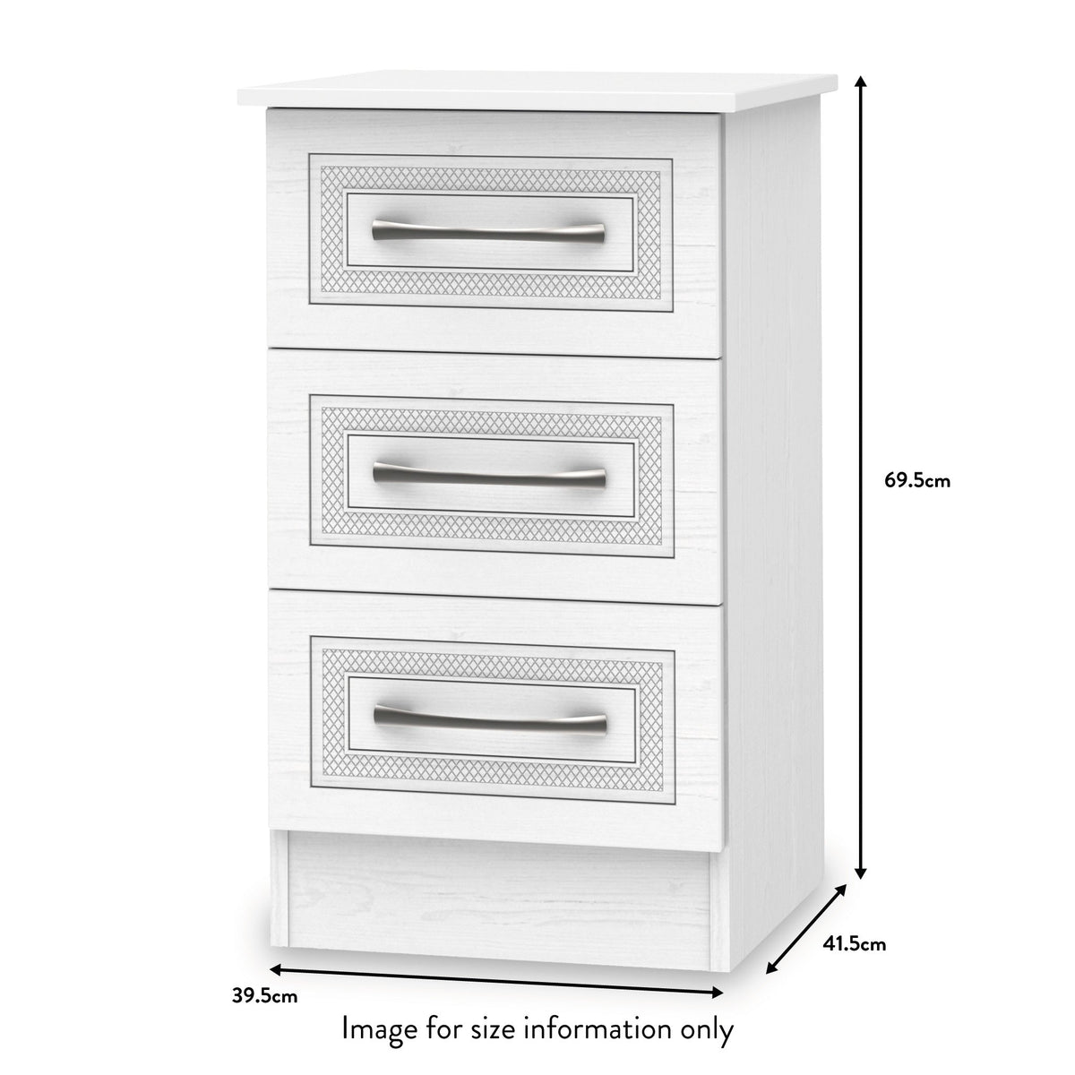 Killgarth White 3 Drawer Bedside Table dimensions