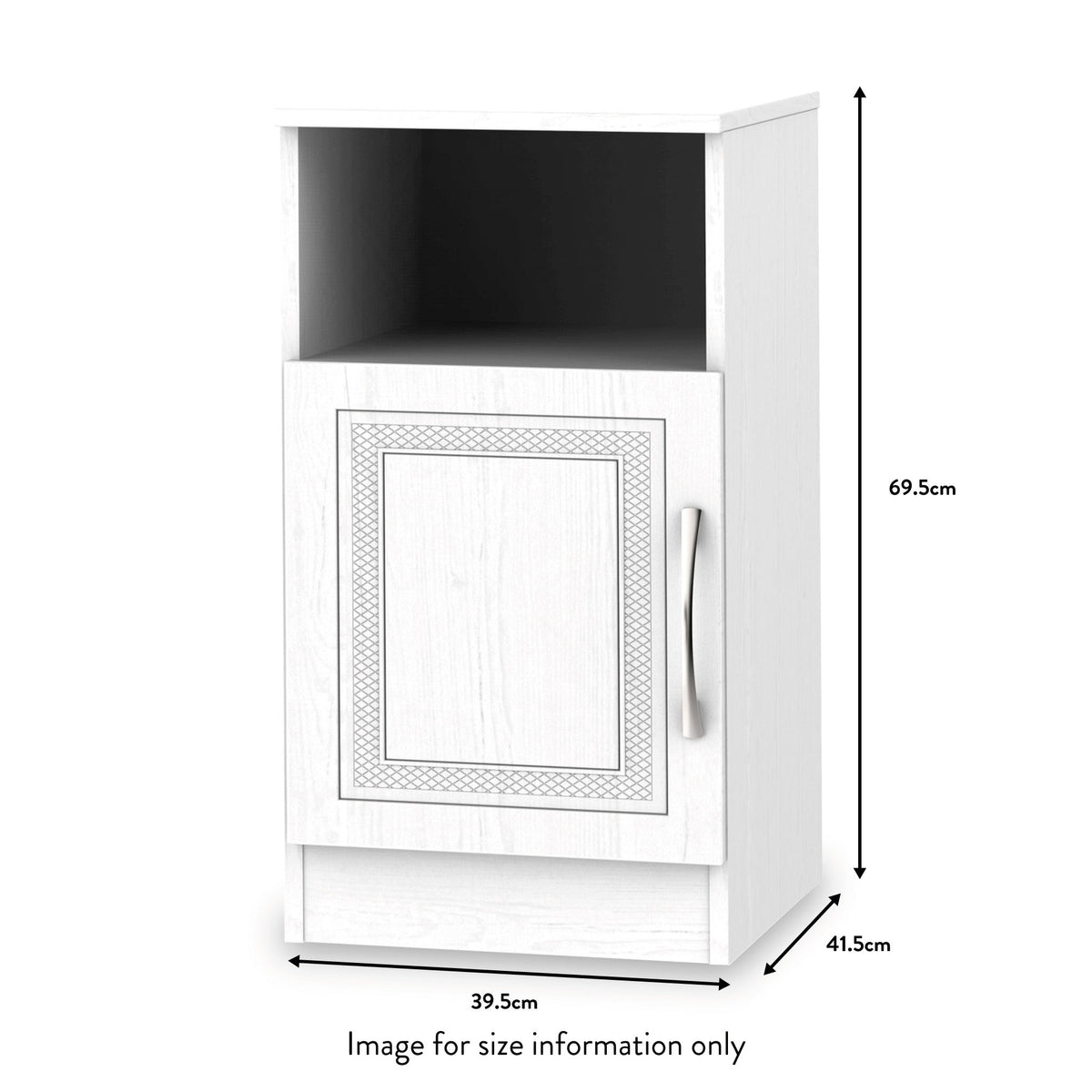 Killgarth White 4 Piece Bedroom Set - Bedside Table with Door dimensions
