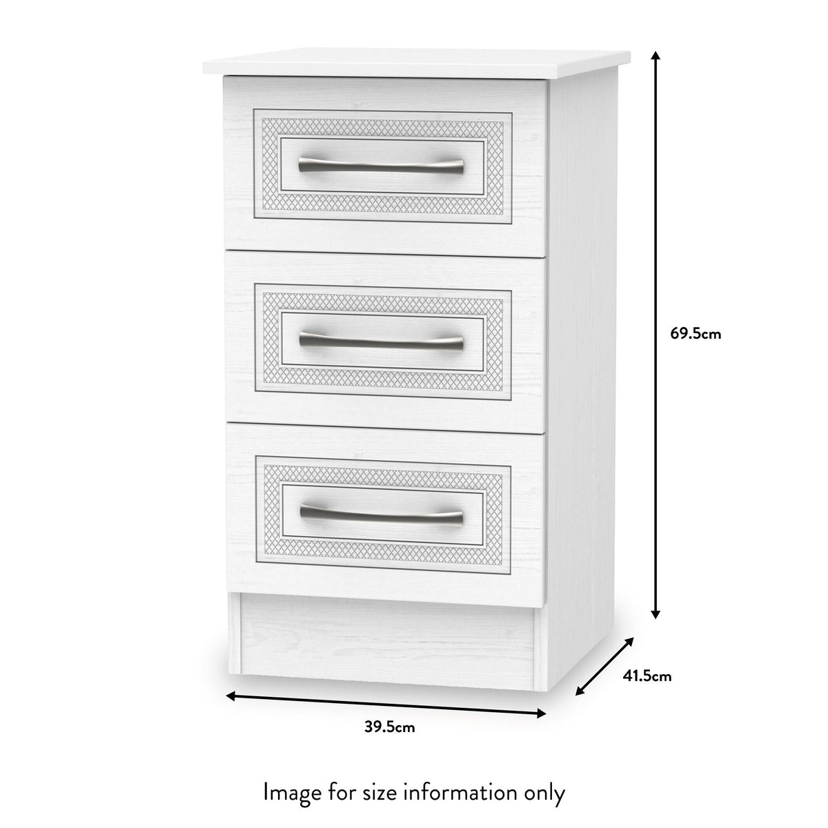 Killgarth White Wireless Charging 3 Drawer Bedside Table dimensions