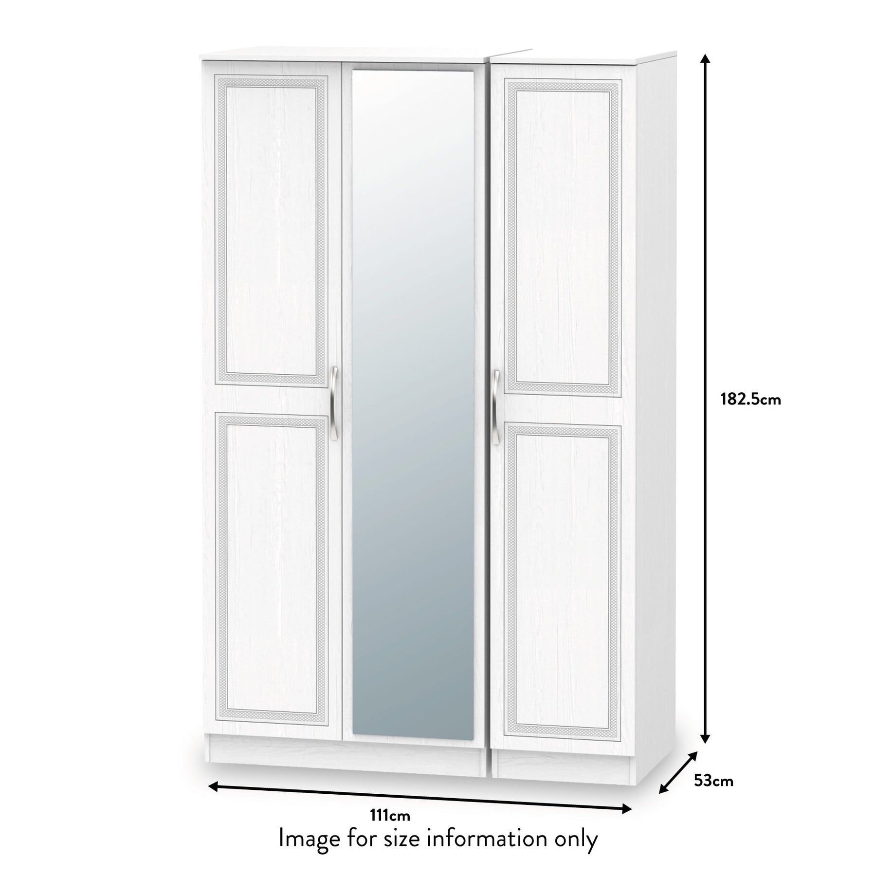 Killgarth White Triple Mirrored Wardrobe dimensions