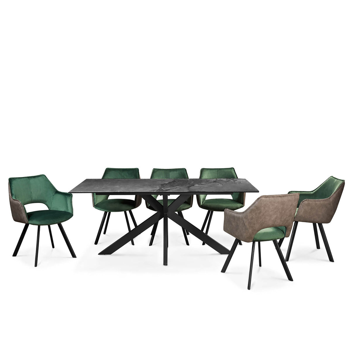 Harlow 180cm Ceramic Dining Table Italia Grey - Shown with Chairs