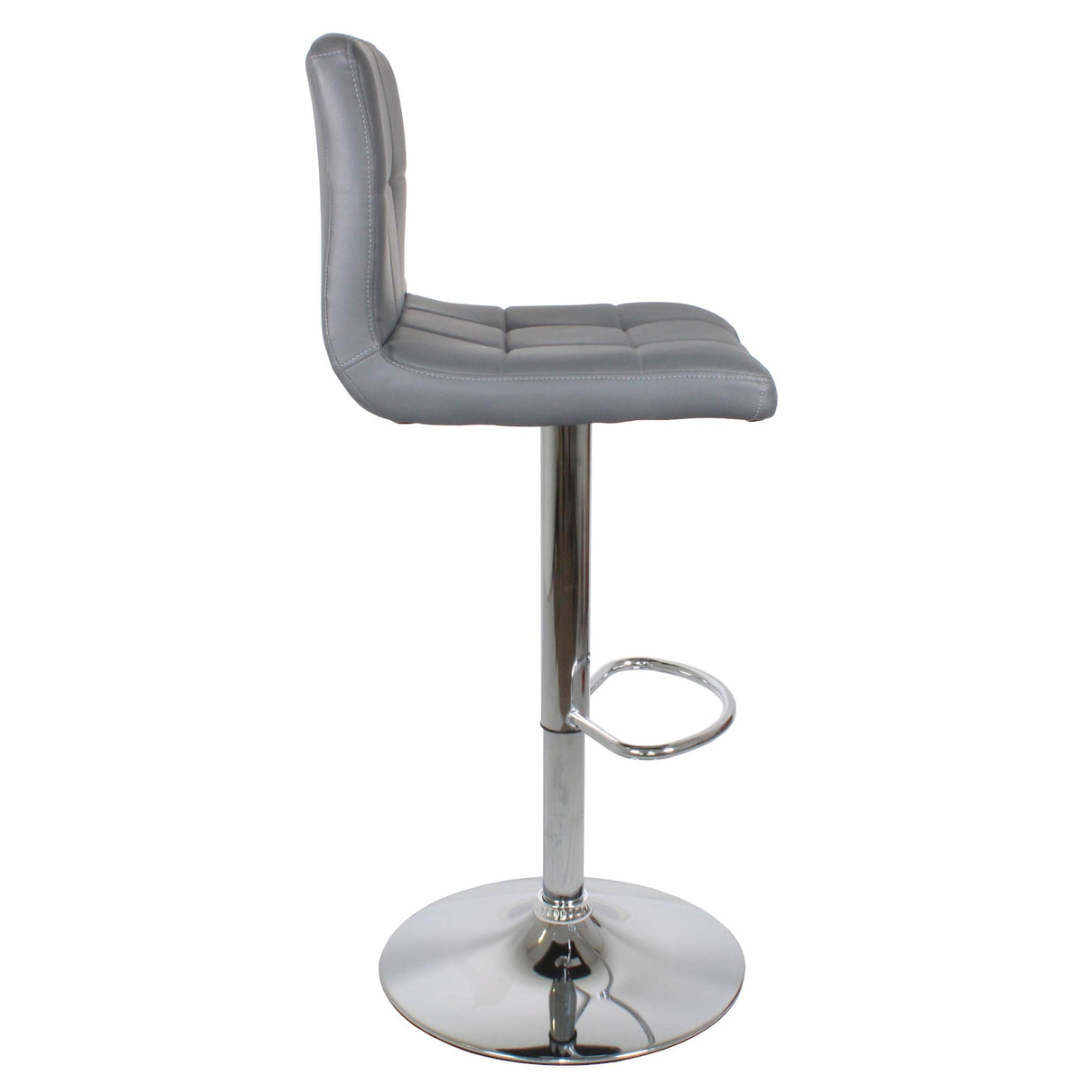 Side view of the Sky Grey Elton Adjustable Breakfast Bar Stool with footrest