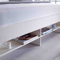 close up of the footend shelves on the Farndon White Storage Bed with Drawers