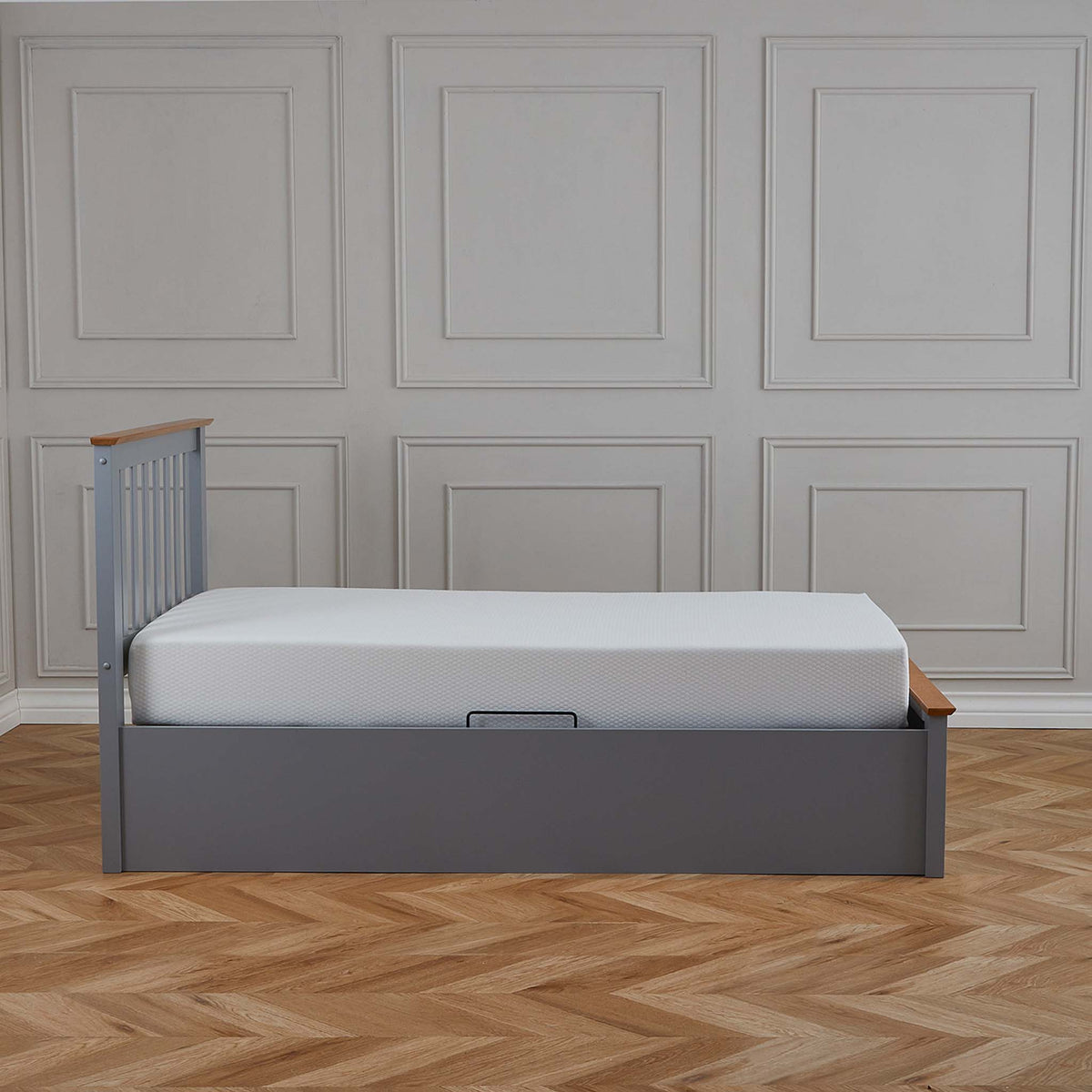 Atlas Grey Single Wooden Ottoman Bed by Roseland Furniture