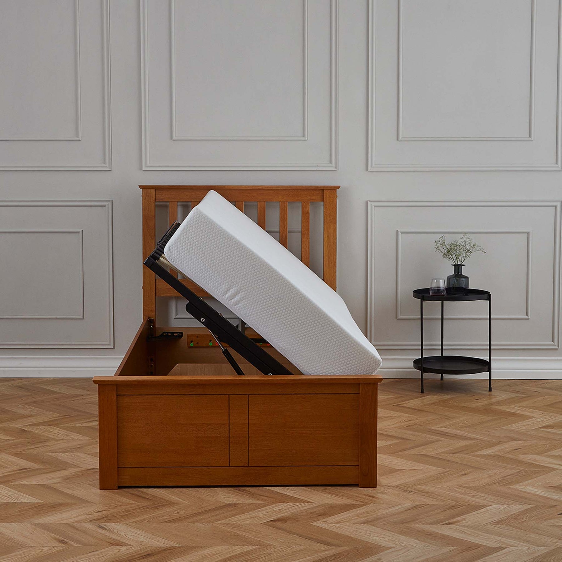 Atlas Oak Single Wooden Ottoman Bed from Roseland Furniture