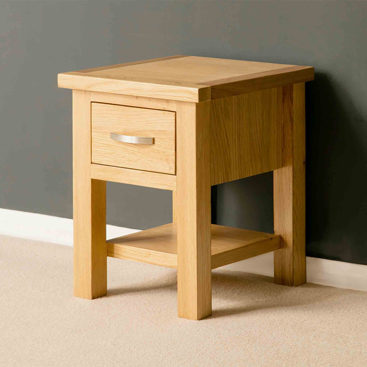 London Oak Lamp Table with Drawer | Solid Wood | Light Oak