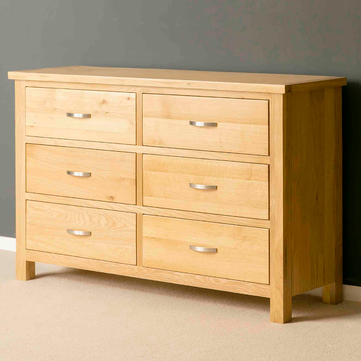 London Oak Large 6 Drawer Chest of Drawers - Side view