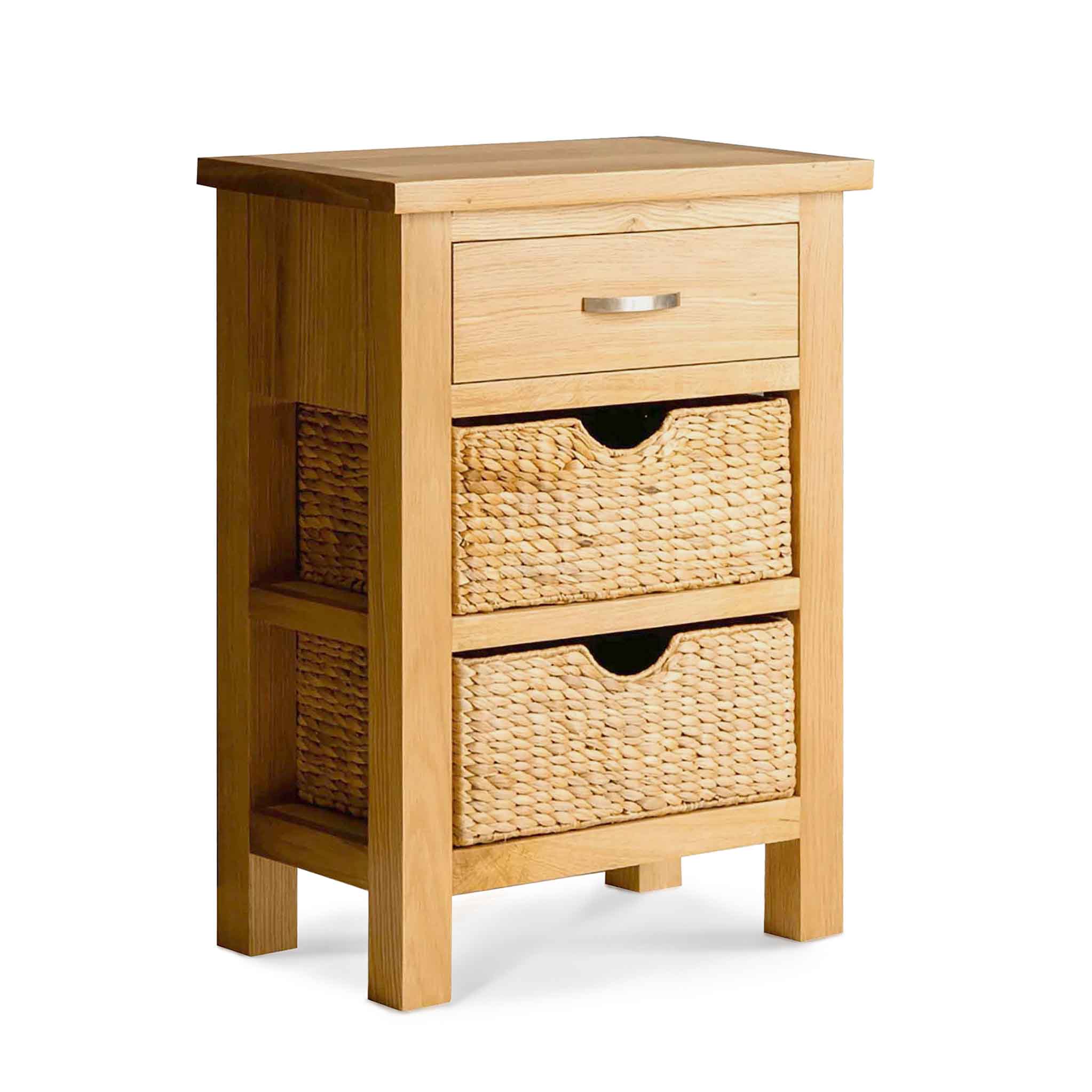 London Oak Hall Table with Storage Baskets Solid Wood Roseland