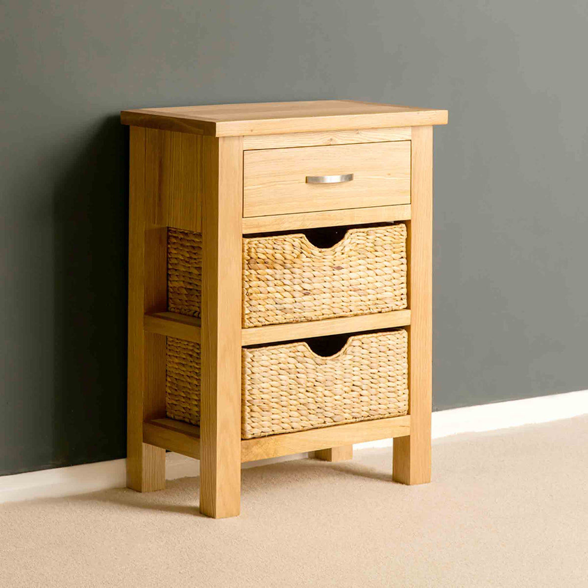 London Oak Hall Table with Baskets - Side View