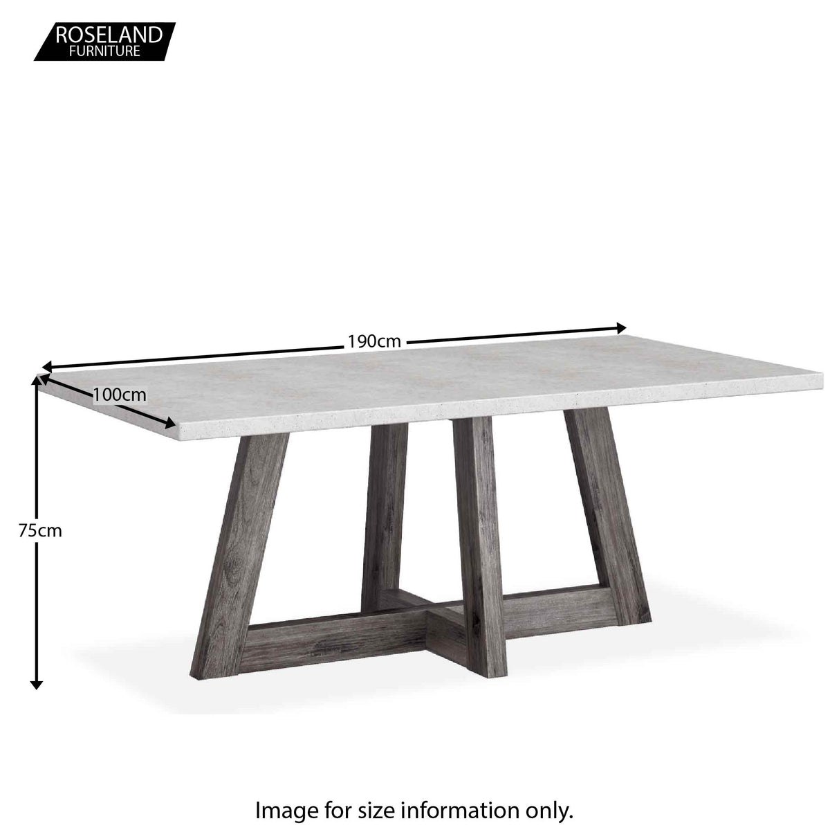 Dimensions for the Saltaire Grey Industrial Concrete Dining Table from Roseland Furniture