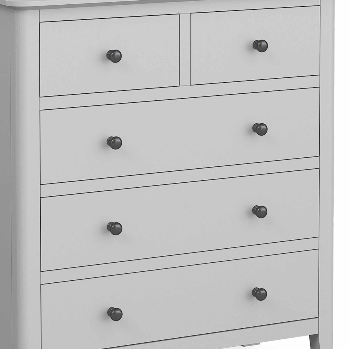 Elgin Grey 2 Over 3 Chest of Drawers - Close up of drawer fronts