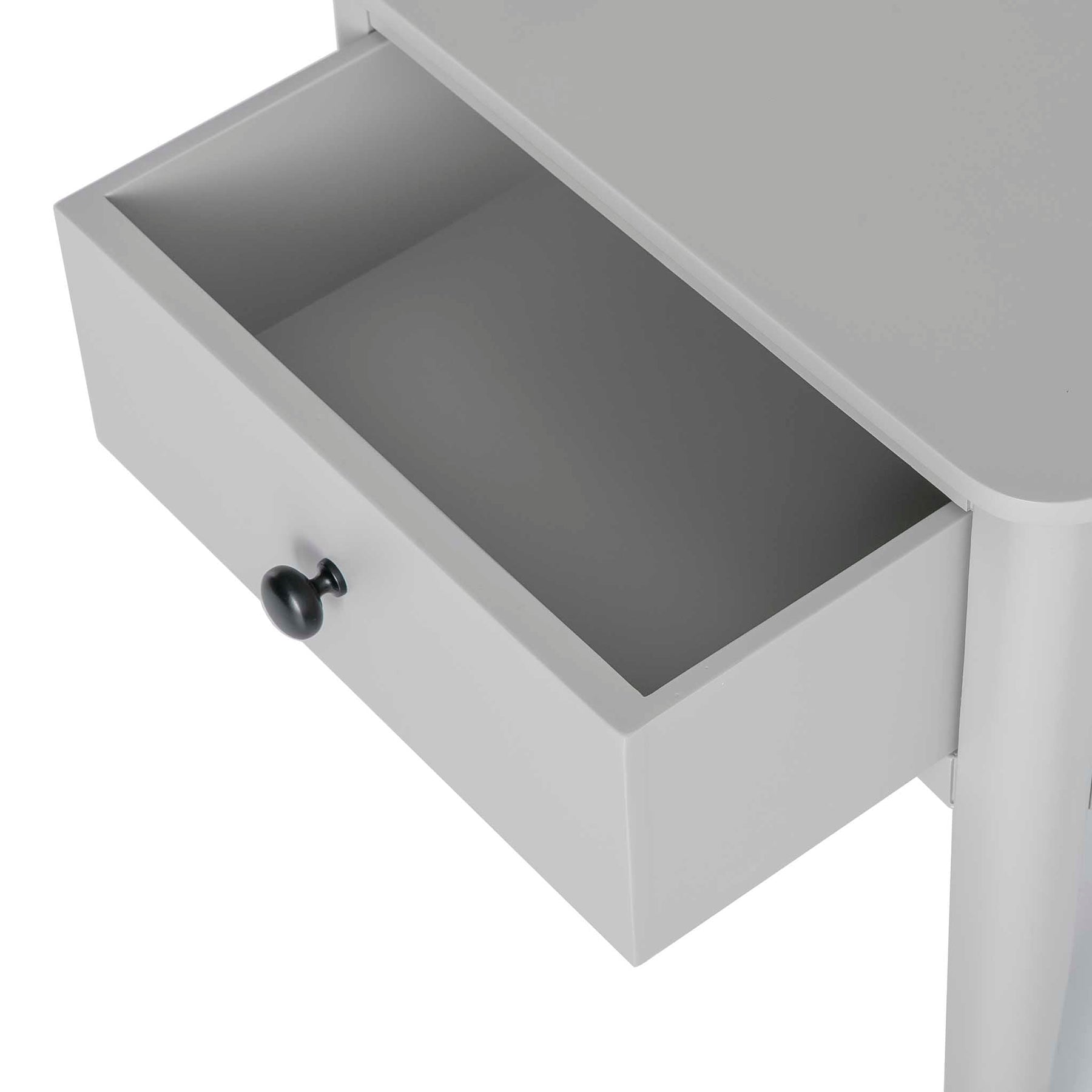 Elgin Grey Side Lamp Table - Looking down with drawer open